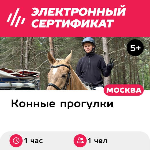 Подарочный сертификат Индивидуальная конная прогулка, 1 чел., выходные дни (1 час)