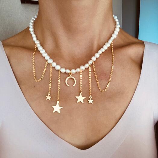 Жемчужное колье «Женская история», с подвесками, позолота