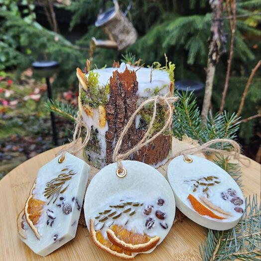 Zestaw upominkowy :Świeca botaniczna – zimowa bajka+3 saszetki florenckie