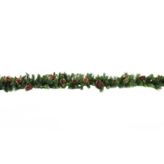 Гирлянда хвойная "Пайнридж" с шишками, зелёная, хвоя - леска+PVC, 274х30 см, N