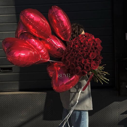 Комбо «Love Set: Красные Розы и Сердечные Шары»