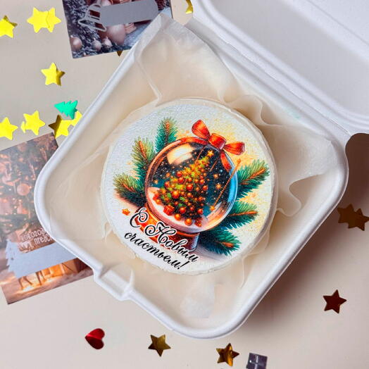 Новогодний бенто торт с вафельной картинкой шар