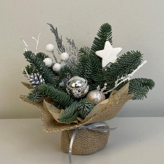 Новогодняя композиция мини «Серебро звезда»