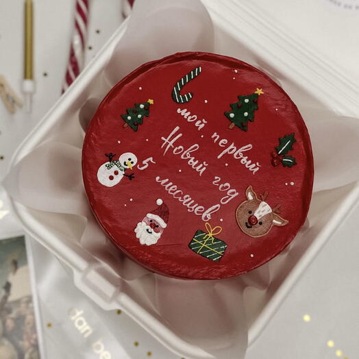 🤍 бенто - торт 500г на Новый год зимний с рисунком и надписью
