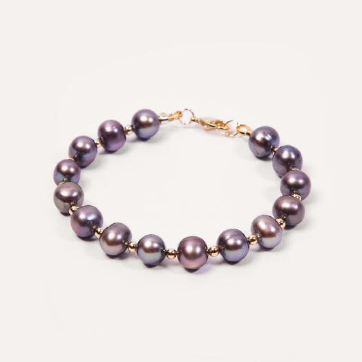 Браслет Лотос Серый жемчуг культивированный 14K 20 см (BRA1110)