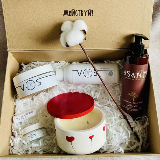 SPA-набор для любимой «Тело просит лета» с большой арома свечей и цветком хлопка