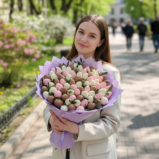 101 клубника 🍓 Большой букет с клубникой в шоколаде 🍫 клубника в шоколаде Дофаминовый букет Букет на выпускной Пиономания