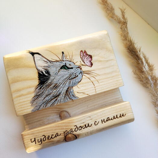 Подставка для телефона "Котик с бабочкой"