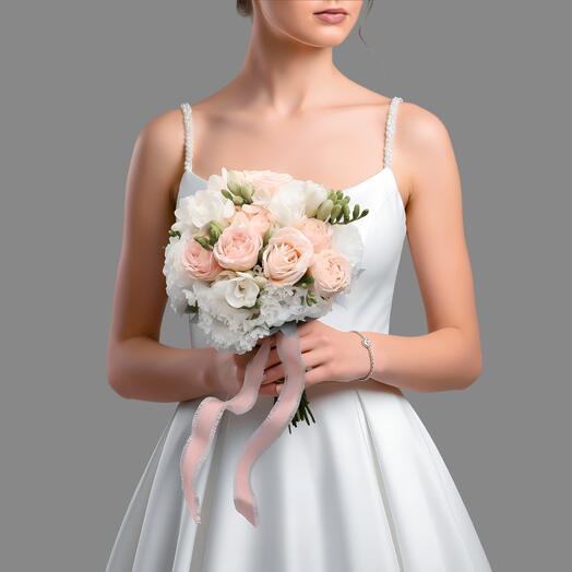 Delicate bouquet with a peony-shaped rose