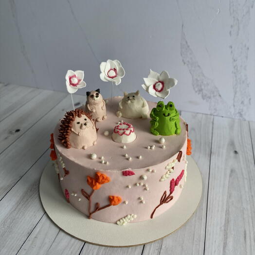 Торт с фигурками из крема🐸😸🦔
