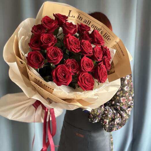 Монобукет из роз 21шт «I LOVE YOU»