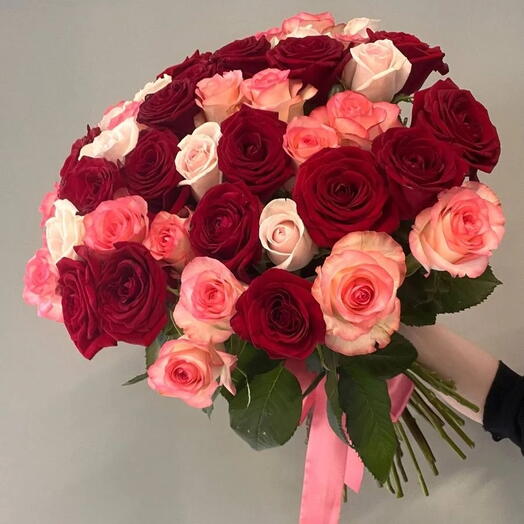 💕Шок цена💕-40%Акция💕Монобукет из 51 розы под ленту/Цветы Уфа/Цветы в Уфе/Доставка цветов Уфа