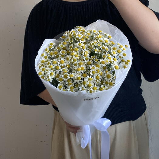 Мини букет кустовых ромашек в упаковке 🌼 15
