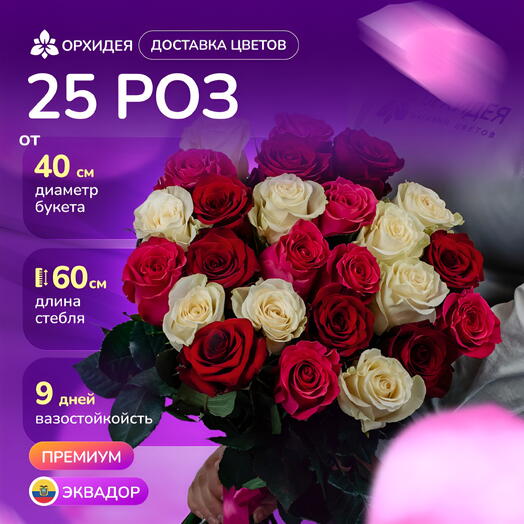 Букет 25 Роз 60 см микс