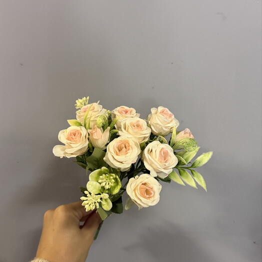 Ветка кремовой пионовидной кустовой розы 🌹(искусственная)