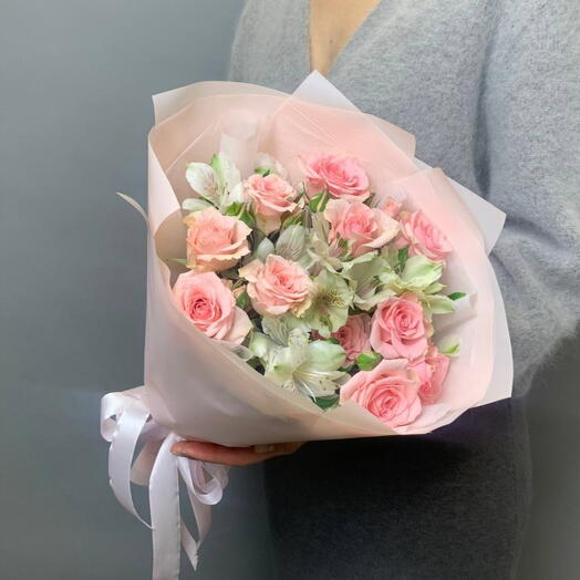Кустовая роза с альстромерией букет les fleur (В0009)