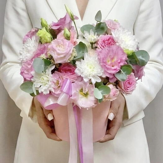 Flowers in a mason pink box