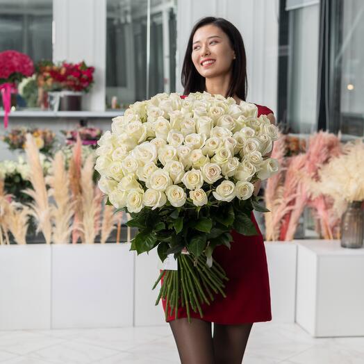 Букет из 101 белой розы 80 см