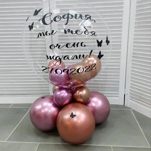 Шар Баббл 60см на стойке с надписью