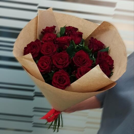 Букет из 15 красных роз🌹 Премиум