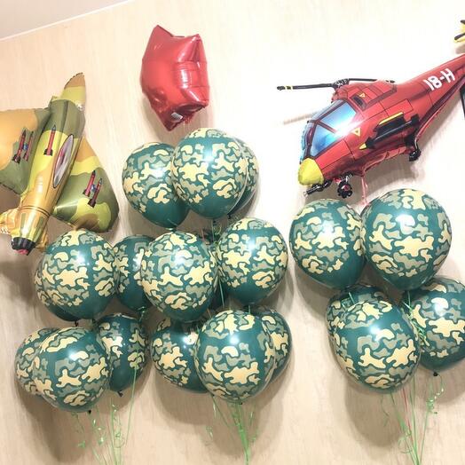 Композиция воздушных шаров с военной техникой  24 шт