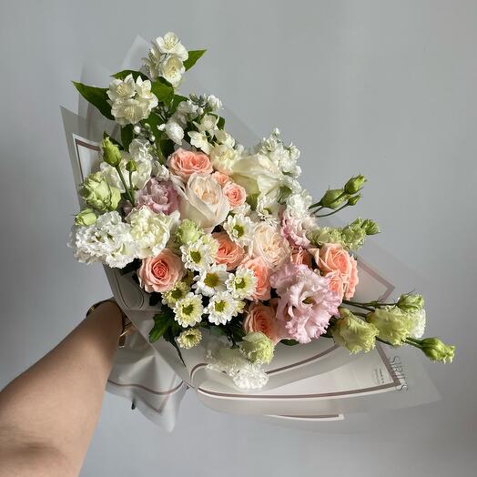 The author's bouquet with a peony-shaped rose