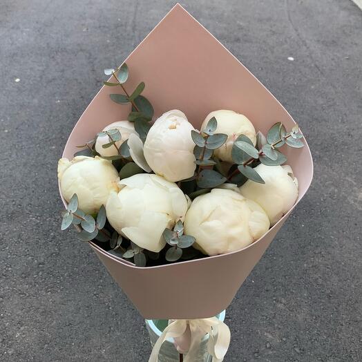 Peonies with eucalyptus