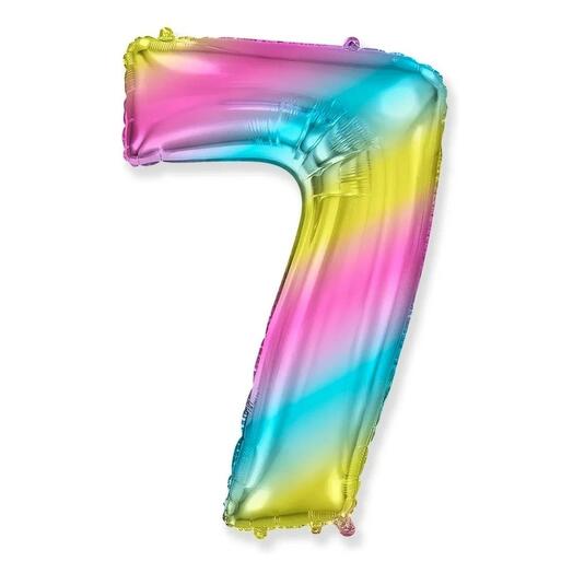 Шар-цифра "7" гелиевый, цвет "радуга"