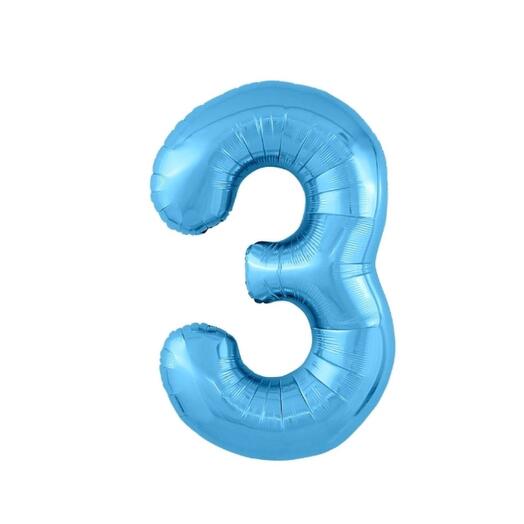 Шар-цифра "3" гелиевый, цвет холодный голубой