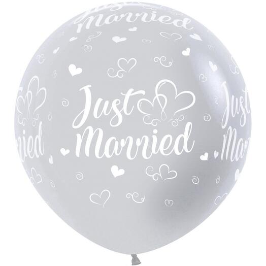 Шар Большой Молодожены Just Married, Серебро