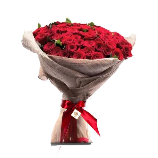 Love Bug - 50 Red Roses Jute Bouquet