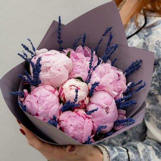 Pink peonies with Lavender