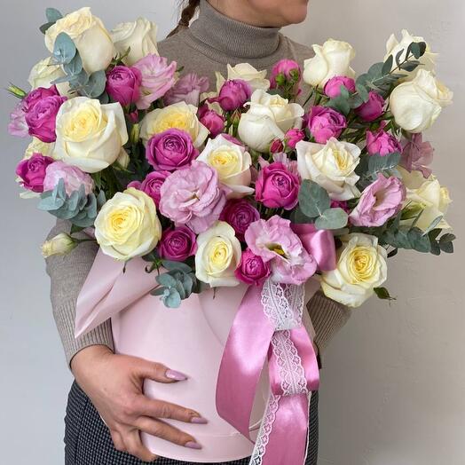 Большой букет роз любимой в коробке 💞