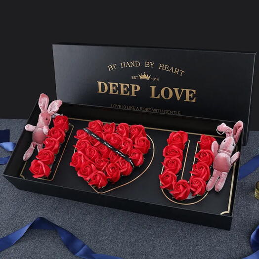 Luxury Rose Box with LED Lights   Plush Rabbits – Perfect Personalized Gift
