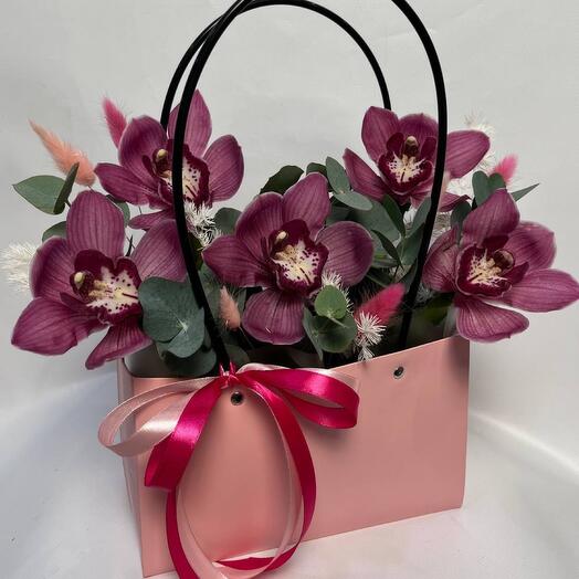 Orchids in a handbag