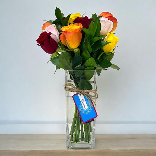 Vase Of 12 Vivid Roses