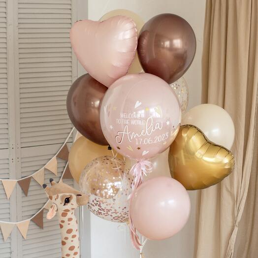 Связка шаров на выписку «Сладких снов», на грузике | 12 шаров