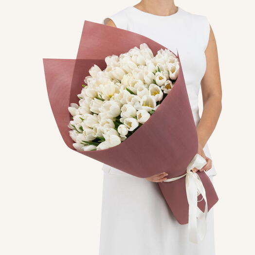 100 White Tulip Bouquet