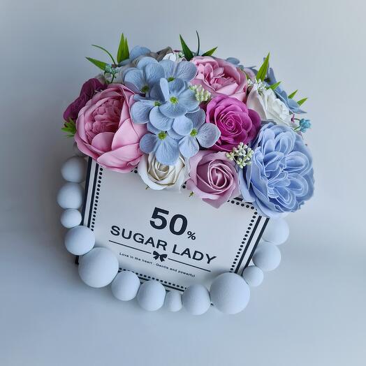 Букет из мыльных цветов в коробке "Sugar Lady" 🌷