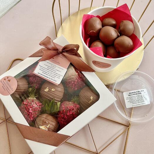 Combo de fresas + frambuesas cubiertas de chocolate