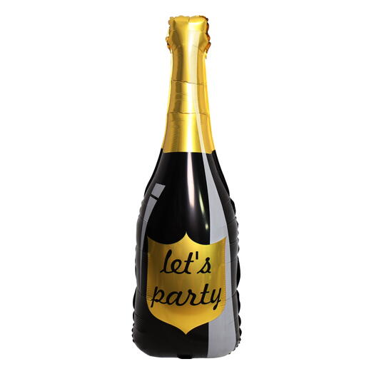 Воздушный шар гелий бутылка Вечеринка. Helium balloon black , gold Bottle LETS PARTY