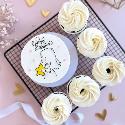 Бенто для девушки с капкейками в подарок, сестре, подруге, красивый, мечта, следуй за мечтой