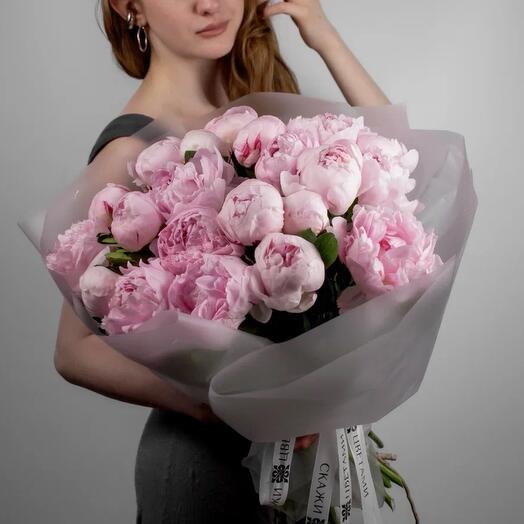 Букет розовых пионов, 25 шт