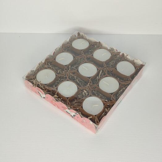 Подсвечники коричневые, для чайных свечей в розовых коробках