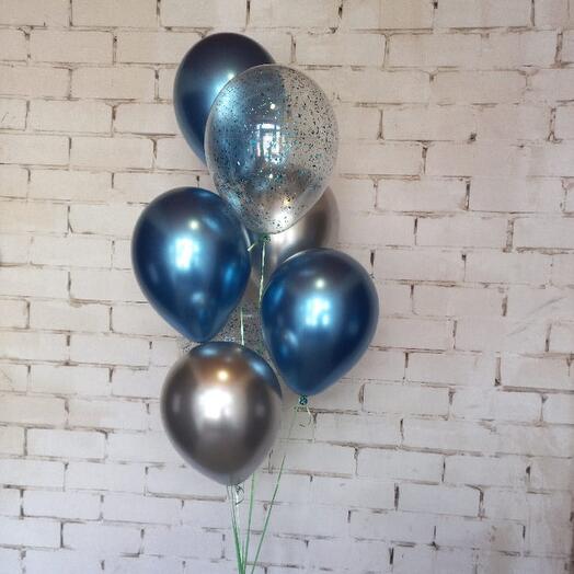 Фантан из 7 шаров  ( 5 хром и 2 с конфети)