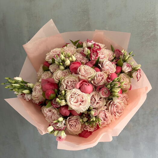 Soft peonies with roses