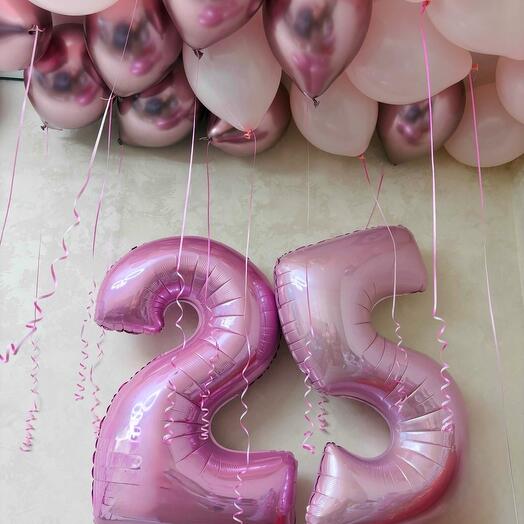Воздушные шары 20 шт в розовом цвете и 2 любые цифры 102 см в розовом цвете, набор гелиевых шаров на день рождения для девушки
