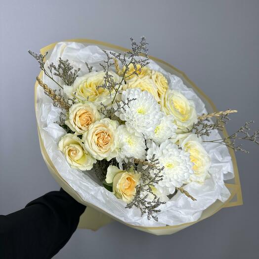 Роза кустовая, хризантема кустовая, лимониум