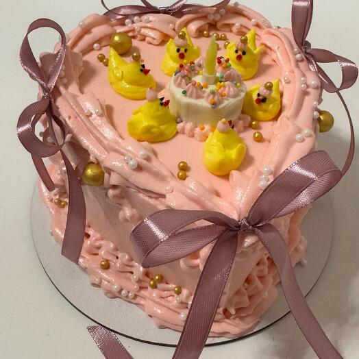 Торт-сердце «Уточки-подружки» в стиле ламбет