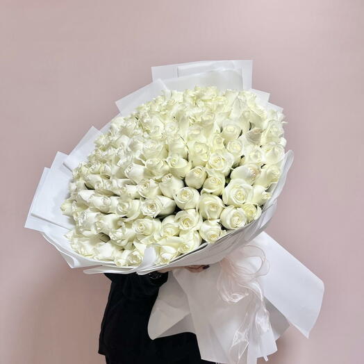 Белые розы 101шт 50-60см